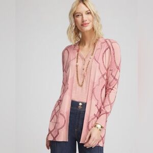CHICO’S NWT 2 / Women’s L Tile Open-Front Cardigan in French Blush Pink